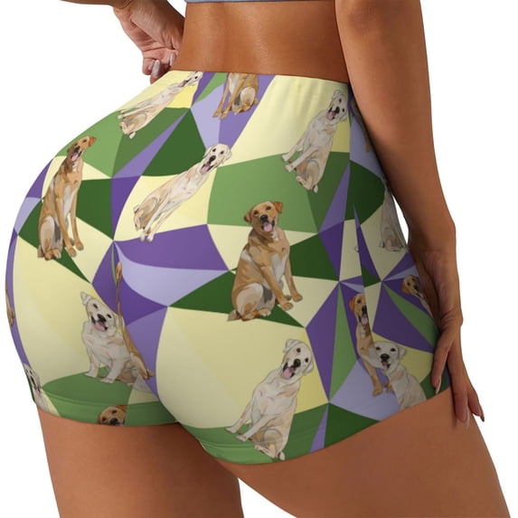 Haiem Labrador Retriever Dog No Front Seam Biker Shorts for Women Yoga Workout Gym Bike Shorts with Tummy Control Moisture-Wicking-Large