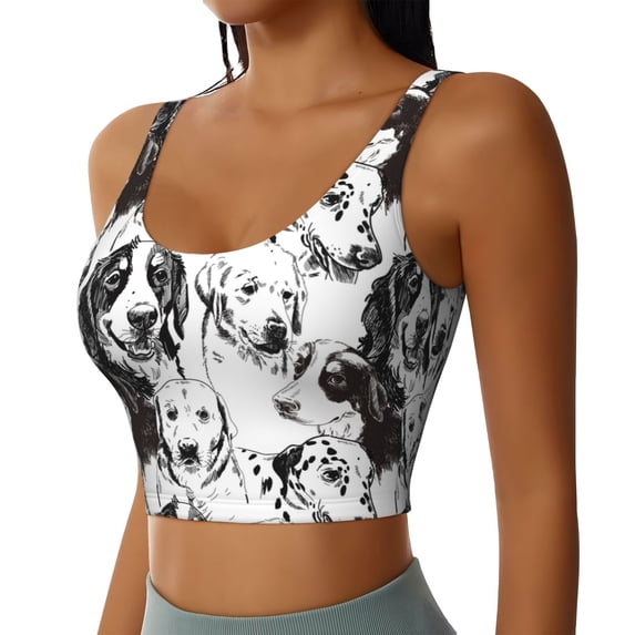 Haiem Labrador Retriever Dog Pattern Womens Sports Bra - U Neck Padded Low Impact Yoga Bra Workout Crop Top Gym Moisture-Wicking Workout Vest -