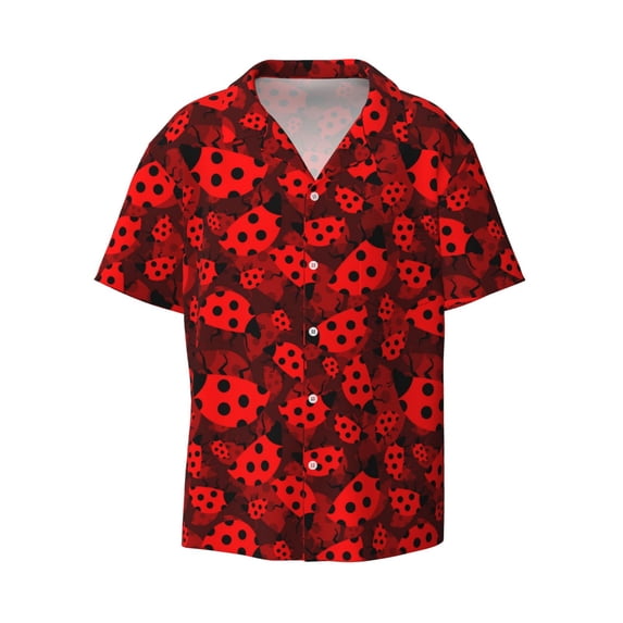 Haiem Ladybugs 1 Men's Casual Shirts Short Sleeve Button Down Shirts Fashion Textured Summer Beach Shirt-Small