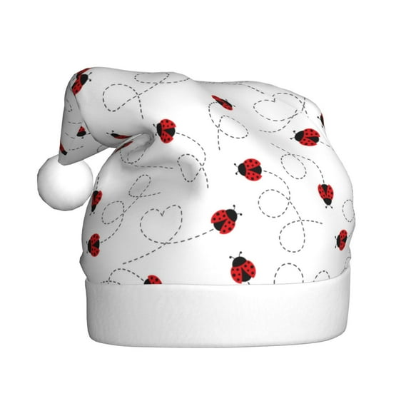 Haiem Ladybugs Flying On Dotted Route Pattern Santa Hat Confortable Velvet Christmas Hat for Christmas Party Favors Fit for Adults Men Women