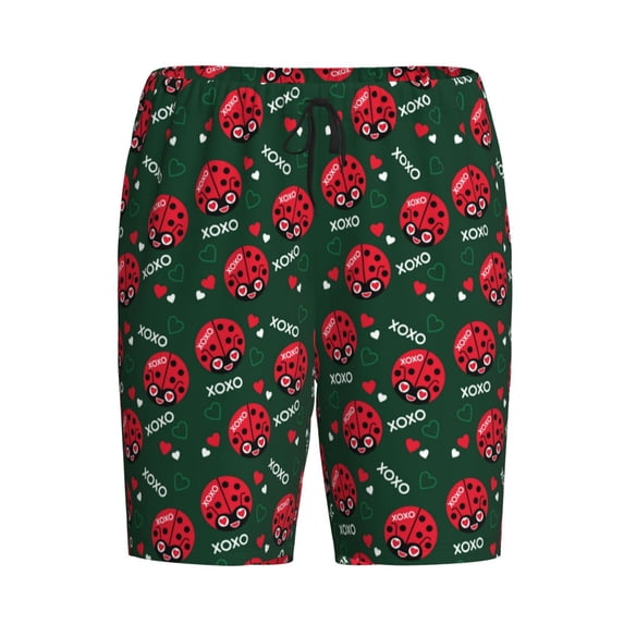 Haiem Ladybugs In Love Men's Pajama Short with Soft Woven Cotton Elastic Waistband Sleep Short-Medium