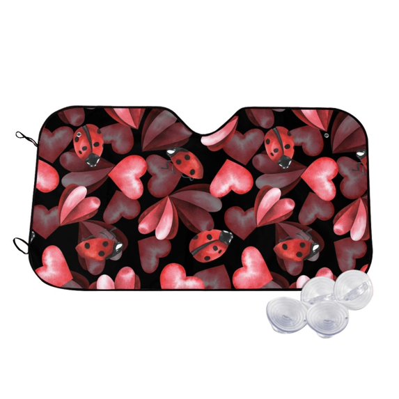 Haiem Ladybugs and Red Hearts Car Windshield Sun Shade - Blocks UV Rays Sun Visor Protector, Sunshade to Keep Your Vehicle Cool, Universal Fit SUV Van Sedan-Medium