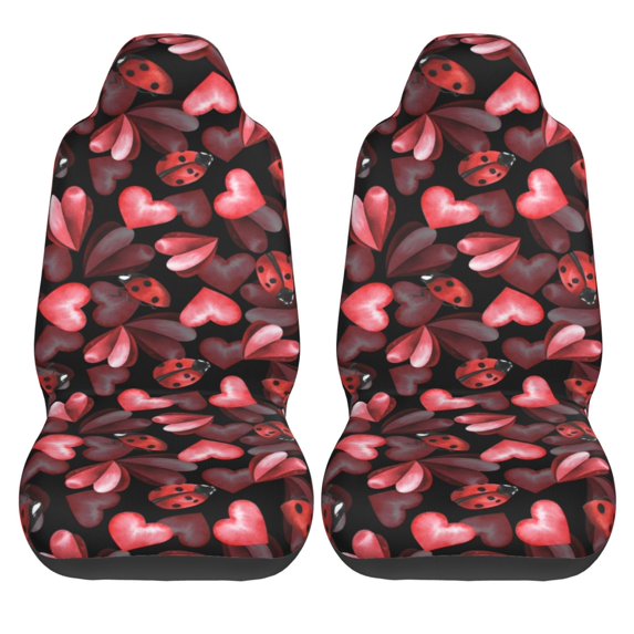 Haiem Ladybugs and Red Hearts Printed Car Seat Covers Set of 2, Universal Fit Car Seat Covers,Protective Seat Covers,Comfortable Car Seat Covers, Easy Installation Seat Covers, Vehicle Seat Covers