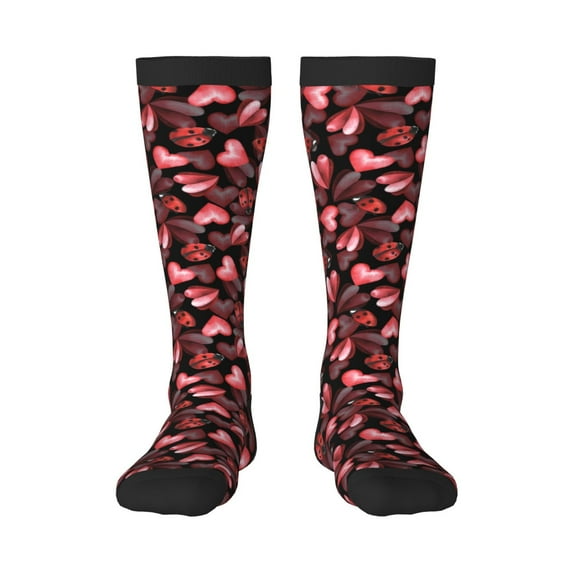Haiem Ladybugs and Red Hearts Socks, Funny Novelty Crazy Design Cotton Socks Sports Socks Knee High Socks For Men, Women,1Pairs - Gift For Working Friends