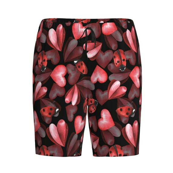 Haiem Ladybugs and Red Hearts Men's Pajama Short with Soft Woven Cotton Elastic Waistband Sleep Short-3X-Large