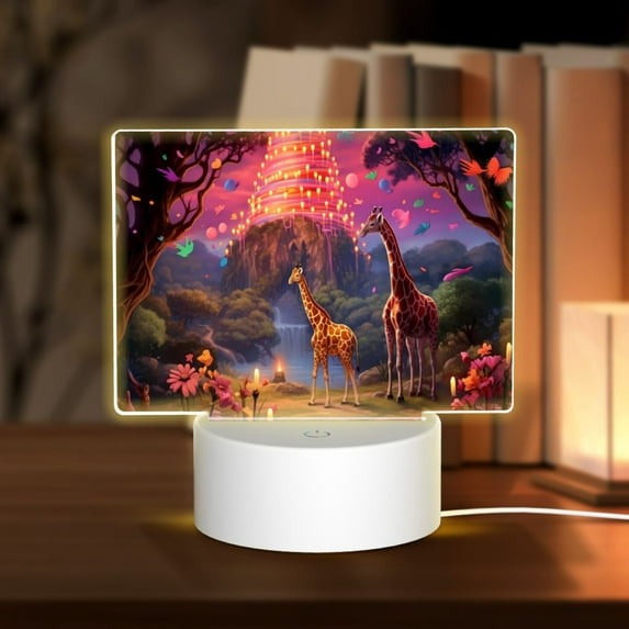 Haiem Lantern Giraffes Magical Forest Pattern Acrylic Night Light Gift with 3 Color ModesTouch-Sensitive LED Lamp Perfect Gift for Mother's Day, Birthday, or Christmas