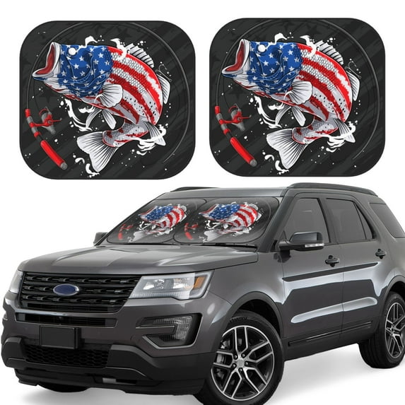 Haiem Largemouth Bass Fish in USA Car Windshield Sun Shade (2 Pieces) Foldable Windshield Sun Shade Car Accessories for Truck SUV Pickup-Medium