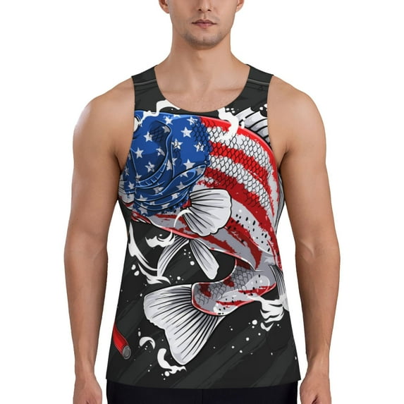 Haiem Largemouth Bass Fish in USA Men Workout Tank Top Gym Bodybuilding Sleeveless Muscle T Shirts Athletic Tank Breathable Workout Shirt-4X-Large