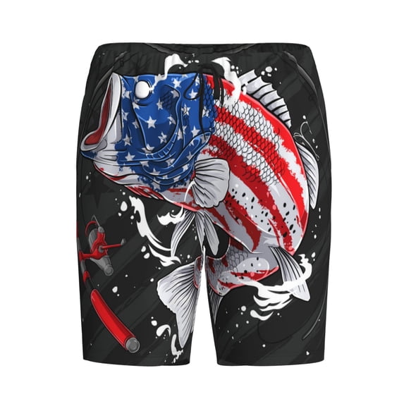 Haiem Largemouth Bass Fish in USA Men's Pajama Short with Soft Woven Cotton Elastic Waistband Sleep Short-Small