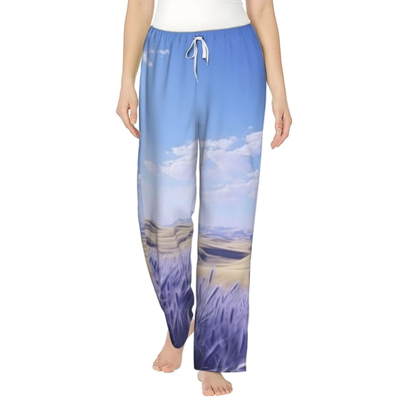 Haiem Lavender Fields Under Blue Sky Women's Pajama Pants Ultra Lightweight Pjs Bottoms Sleepwear Bottom Pants With Pocket Drawstring-X-Large