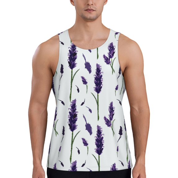 Haiem Lavender Flowers Men Workout Tank Top Gym Bodybuilding Sleeveless Muscle T Shirts Athletic Tank Breathable Workout Shirt-XX-Large
