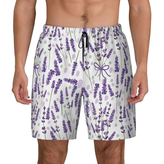 Haiem Lavender Flowers Mens Swim Trunks with Compression Liner 2 in 1 Swimming Shorts Stretch Swimwear Quick Dry,Board Shorts-3X-Large