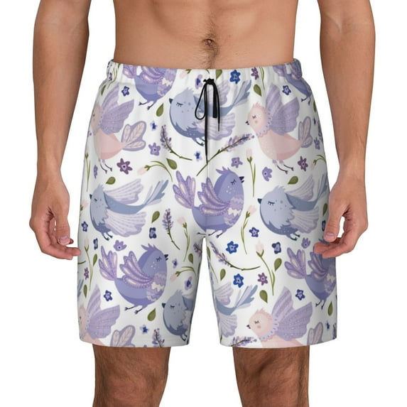 Haiem Lavender Flowers Mens Swim Trunks with Compression Liner 2 in 1 Swimming Shorts Stretch Swimwear Quick Dry,Board Shorts-Large