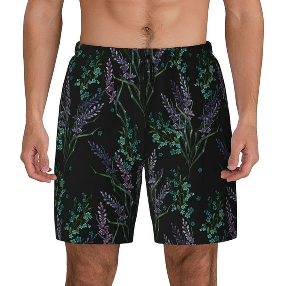 Haiem Lavender Flowers Mens Swim Trunks with Compression Liner 2 in 1 Swimming Shorts Stretch Swimwear Quick Dry,Board Shorts-Medium