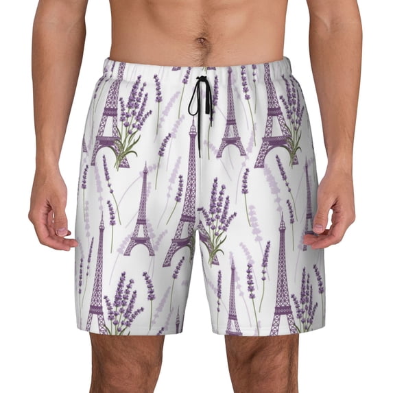 Haiem Lavender Flowers Mens Swim Trunks with Compression Liner 2 in 1 Swimming Shorts Stretch Swimwear Quick Dry,Board Shorts-Medium