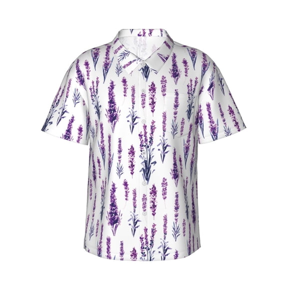 Haiem Lavender Flowers Printed Hawaiian Shirt for Men - Men’s Casual Beach Summer Shirts - Stretch Fabric with Modern Fit-3X-Large