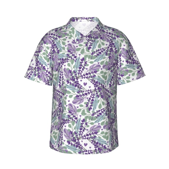 Haiem Lavender Flowers Printed Hawaiian Shirt for Men - Men’s Casual Beach Summer Shirts - Stretch Fabric with Modern Fit-X-Large