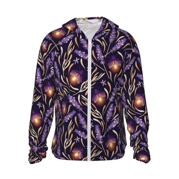 Haiem Lavender Flowers UPF 50+ Fishing Shirts for Men Long Sleeve UV Sun Protection Hoodie Non-Mask Outdoor Hiking Shirts