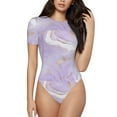 thumbnail image 1 of Haiem Lavender Glitter Foil Stripes Women's Crew Neck Short Sleeve Bodysuit Tops Stretchy Slim Basic-Small, 1 of 9