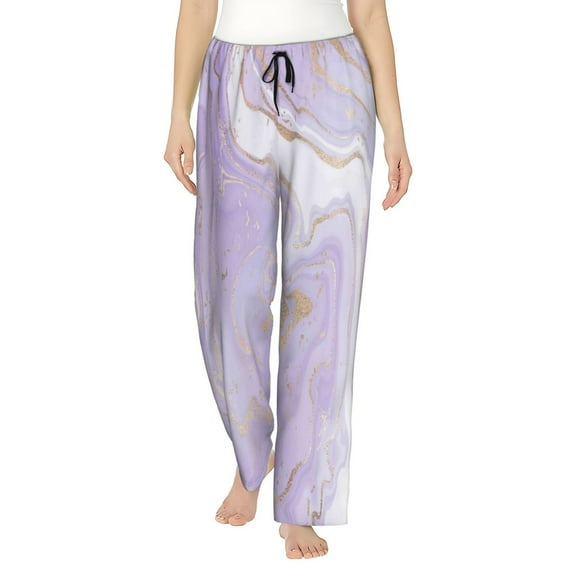 Haiem Lavender Glitter Foil Stripes Women's Pajama Pants Ultra Lightweight Pjs Bottoms Sleepwear Bottom Pants With Pocket Drawstring-Small