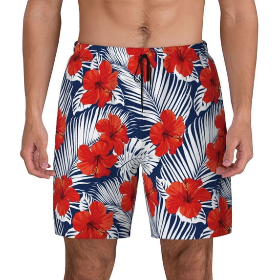 Haiem Leaves And Flowers Mens Swim Trunks with Compression Liner 2 in 1 Swimming Shorts Stretch Swimwear Quick Dry,Board Shorts-