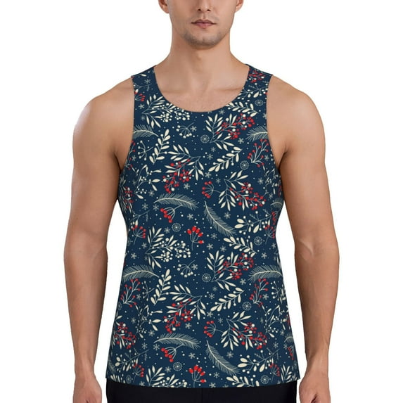 Haiem Leaves Snowflakes Men Workout Tank Top Gym Bodybuilding Sleeveless Muscle T Shirts Athletic Tank Breathable Workout Shirt-Large