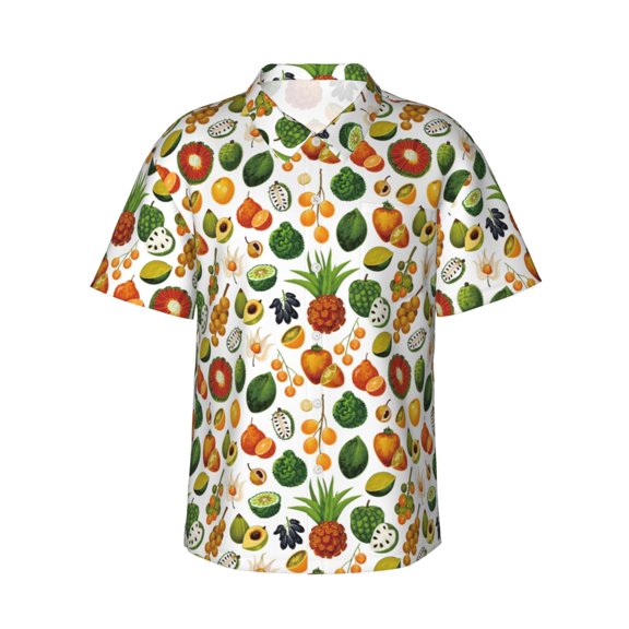 Haiem Lemon Fruits Vegetables Printed Hawaiian Shirt for Men - Men’s Casual Beach Summer Shirts - Stretch Fabric with Modern Fit-Small