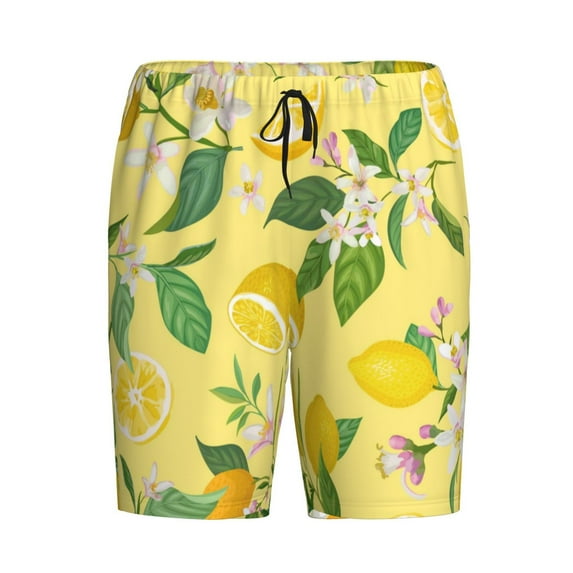 Haiem Lemon Men's Pajama Short with Soft Woven Cotton Elastic Waistband Sleep Short-Large