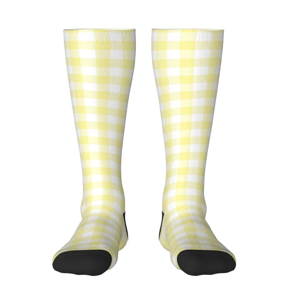Haiem Lemon Yellow Checkboard Socks, Funny Novelty Crazy Design Cotton Socks Sports Socks Knee High Socks For Men, Women,1Pairs - Gift For Working Friends