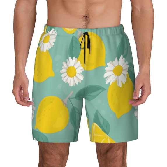 Haiem Lemons Chamomile Flowers And Leaves Men'S Quick-Dry Swim Trunks: Comfortable Beach Shorts With Mesh Lining And Pockets - Ideal For Swimming And Sunbathing Xx-Large