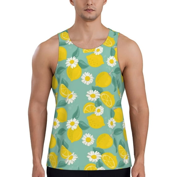 Haiem Lemons Chamomile Flowers And Leaves Men Workout Tank Top Gym Bodybuilding Sleeveless Muscle T Shirts Athletic Tank Breathable Workout Shirt-Small