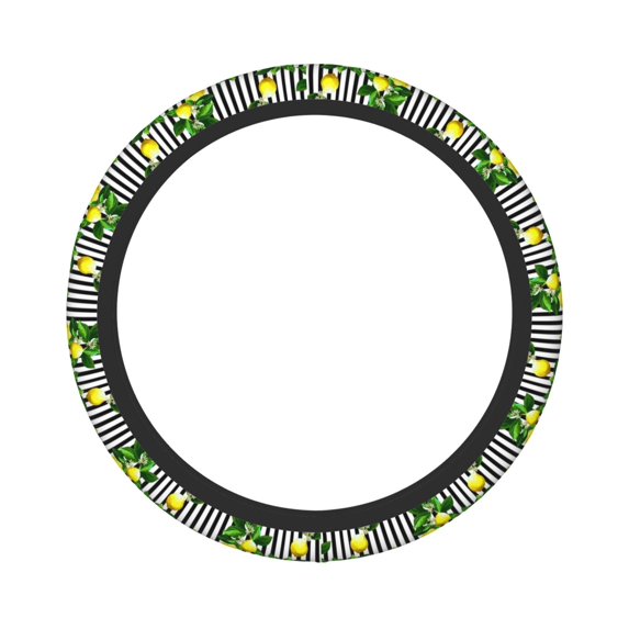 Haiem Lemons on Striped Print Steering Wheel Cover 15 Inches for Women Men, Neoprene Anti-Slip Steering Wheel Grip Wrap Car Accessories Protective Case Cover for Vehicle Truck SUV