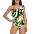 thumbnail image 1 of Haiem Lemons on Striped Women's One Piece Swimsuits Tummy Control One Shoulder Bathing Suits Ruffle Swimwear-Medium, 1 of 8