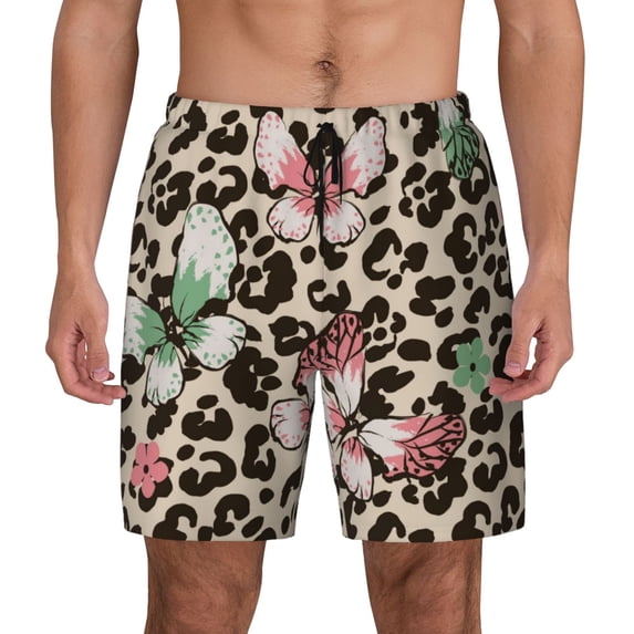 Haiem Leopard Dots Mens Swim Trunks with Compression Liner 2 in 1 Swimming Shorts Stretch Swimwear Quick Dry,Board Shorts-3X-Large