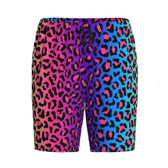 Haiem Leopard Neon Rainbow Gradient Men's Pajama Short with Soft Woven Cotton Elastic Waistband Sleep Short-4X-Large