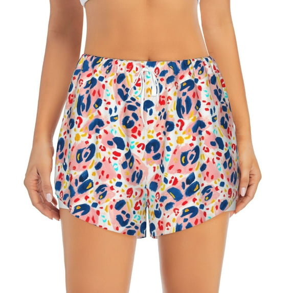 Haiem Leopard Print (2) Women's 2 in 1 Running Shorts - Lightweight Athletic Workout Gym Yoga Breathable Sports Shorts Liner with Phone Pockets-Small