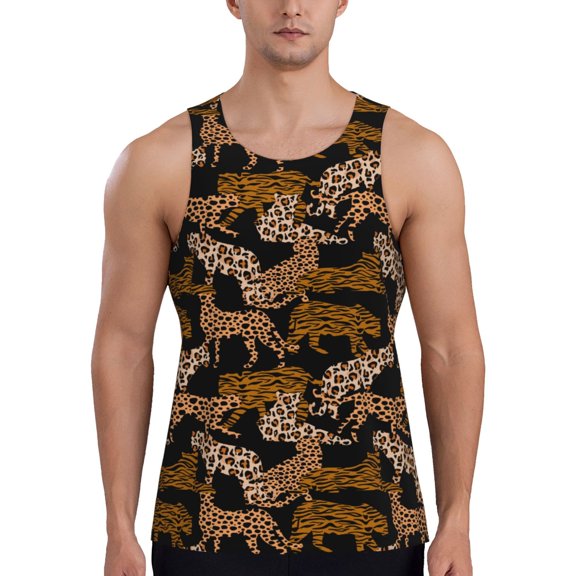 Haiem Leopard Print Men Workout Tank Top Gym Bodybuilding Sleeveless Muscle T Shirts Athletic Tank Breathable Workout Shirt-XX-Large