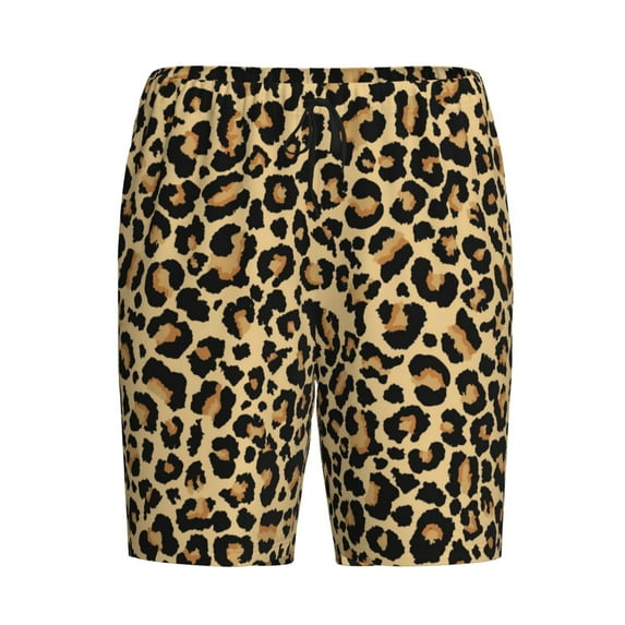 Haiem Leopard Print Men's Pajama Short with Soft Woven Cotton Elastic Waistband Sleep Short-3X-Large