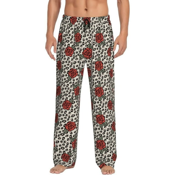Haiem Leopard Print Rose Men's Pajama Pants Ultra Lightweight Pjs Bottoms Sleepwear Bottom Pants With Pocket Drawstring-