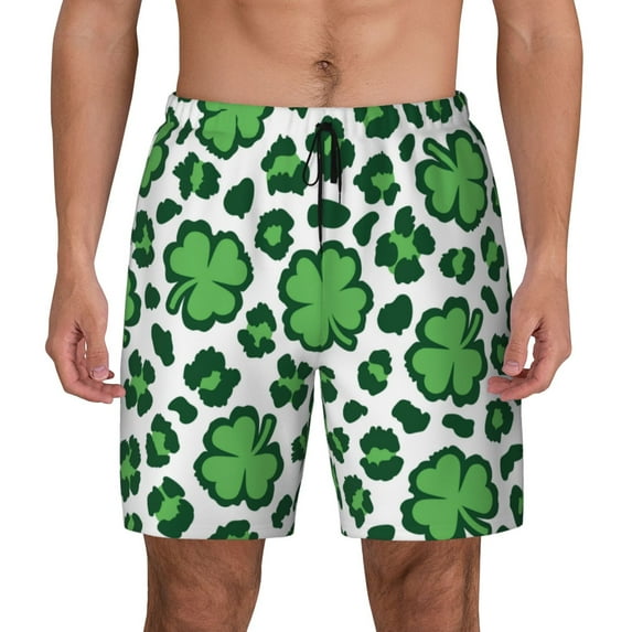 Haiem Leopard Print St. Patrick'S Day Men'S Quick-Dry Swim Trunks: Comfortable Beach Shorts With Mesh Lining And Pockets - Ideal For Swimming And Sunbathing Large