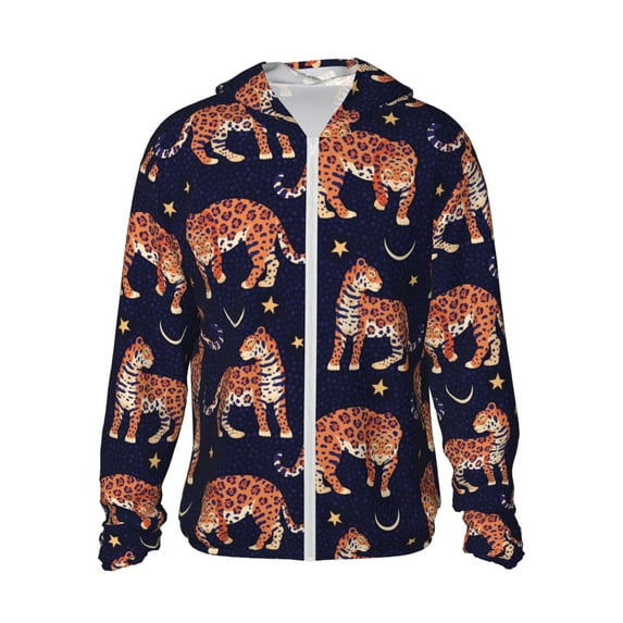 Haiem Leopard Print UPF 50+ Fishing Shirts for Men Long Sleeve UV Sun Protection Hoodie Non-Mask Outdoor Hiking Shirts