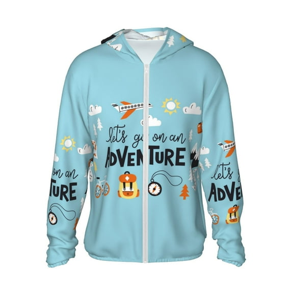 Haiem Let's Go on an Adventure UPF 50+ Fishing Shirts for Men Long Sleeve UV Sun Protection Hoodie Non-Mask Outdoor Hiking Shirts