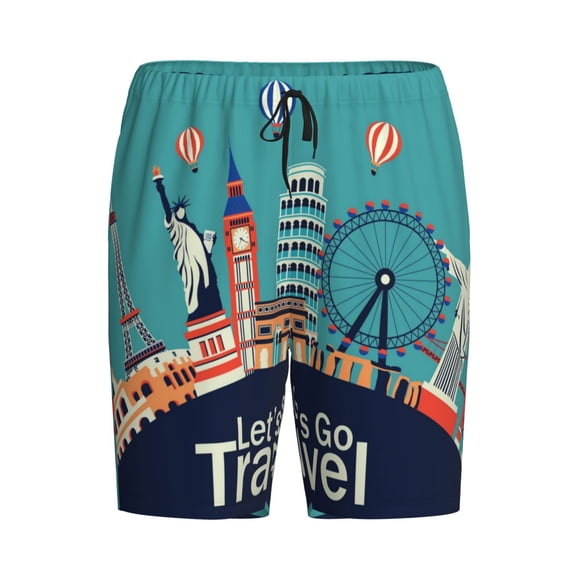 Haiem Let's go Travel Men's Pajama Short with Soft Woven Cotton Elastic Waistband Sleep Short-Small
