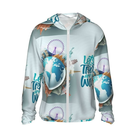 Haiem Let's go Travel UPF 50+ Fishing Shirts for Men Long Sleeve UV Sun Protection Hoodie Non-Mask Outdoor Hiking Shirts