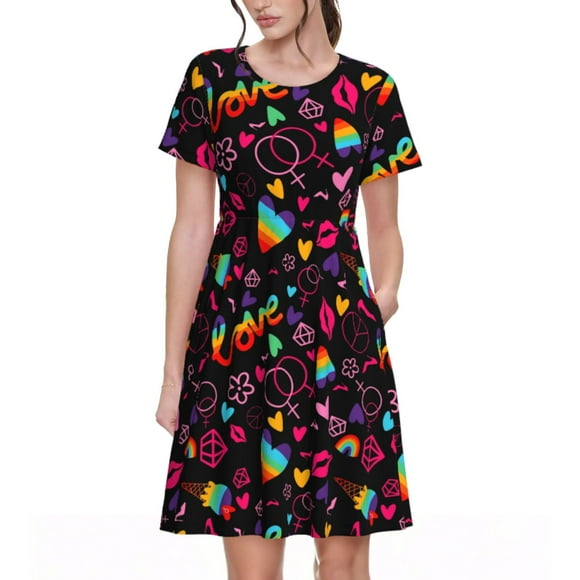 Haiem Lgbt Rainbow For Pride Pattern Women's Short-Sleeve Scoop Neck Swing Dress