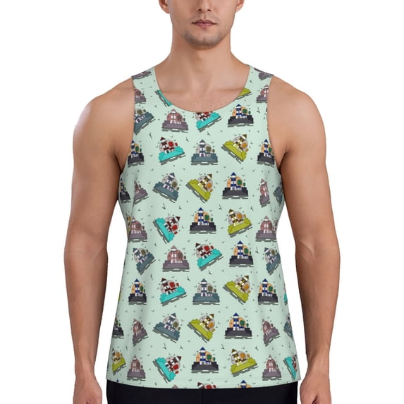 Haiem Lighthouse Men Workout Tank Top Gym Bodybuilding Sleeveless Muscle T Shirts Athletic Tank Breathable Workout Shirt-4X-Large
