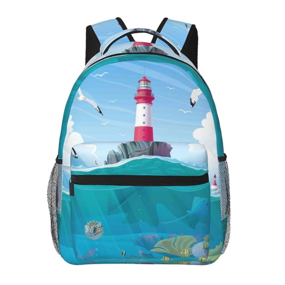 Haiem Lighthouse Sea Port Printed School Backpack,Casual Travel Lightweight Backpack,Durable Comfortable Multifunctional Backpack,Laptop Backpack