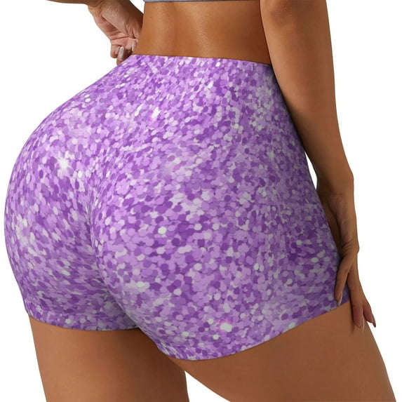 Haiem Lilac Glittering No Front Seam Biker Shorts for Women Yoga Workout Gym Bike Shorts with Tummy Control Moisture-Wicking-Small