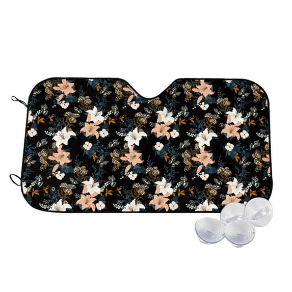Haiem Lilies Flowers Car Windshield Sun Shade - Blocks UV Rays Sun Visor Protector, Sunshade to Keep Your Vehicle Cool, Universal Fit SUV Van Sedan-Small