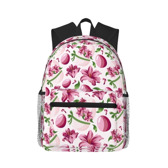 Haiem Lilies Flowers Lightweight Backpack for School, Classic Basic Water Resistant Casual Daypack for Travel with Bottle Side Pockets